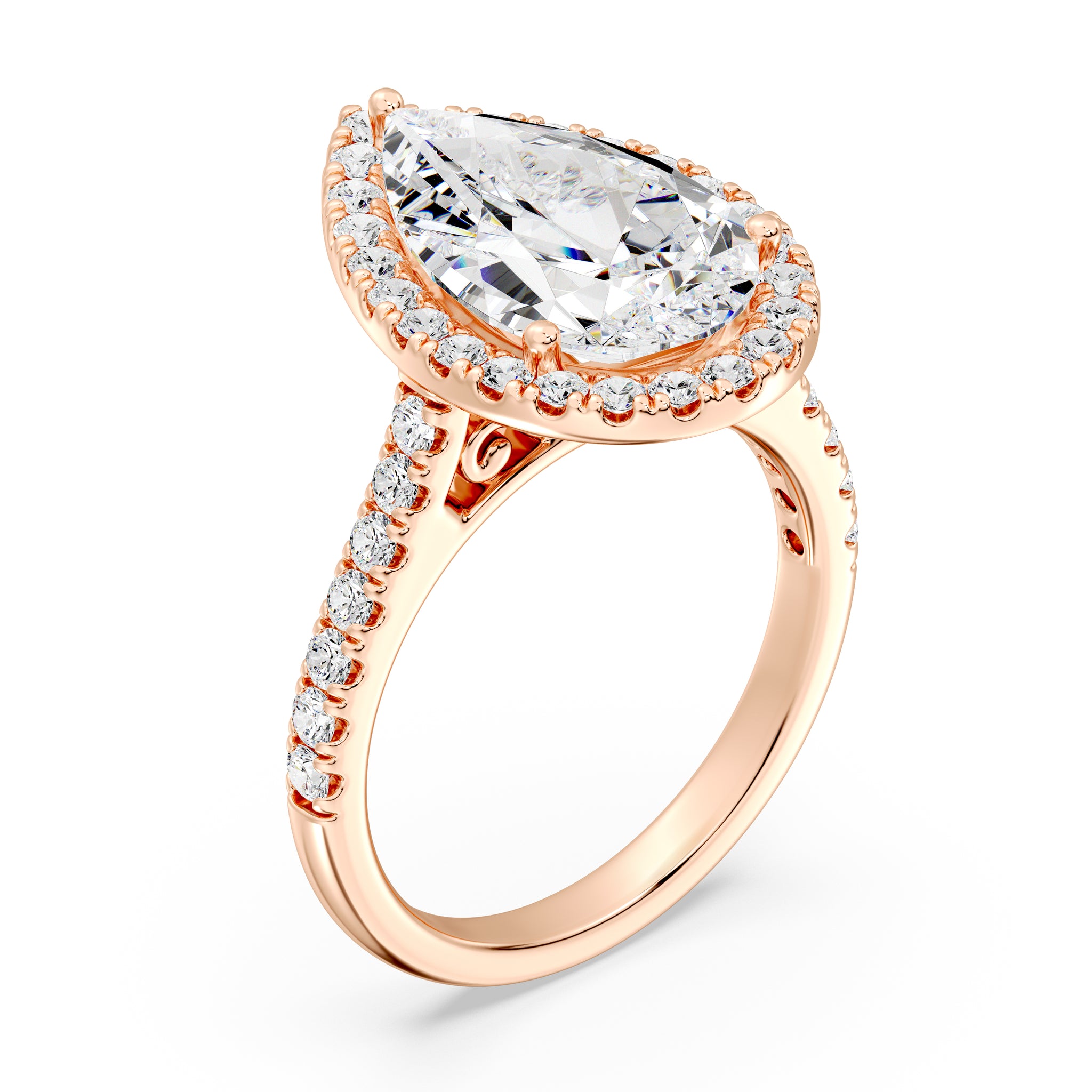 Elegant Pear Halo Engagement Ring with Tight Halo Design