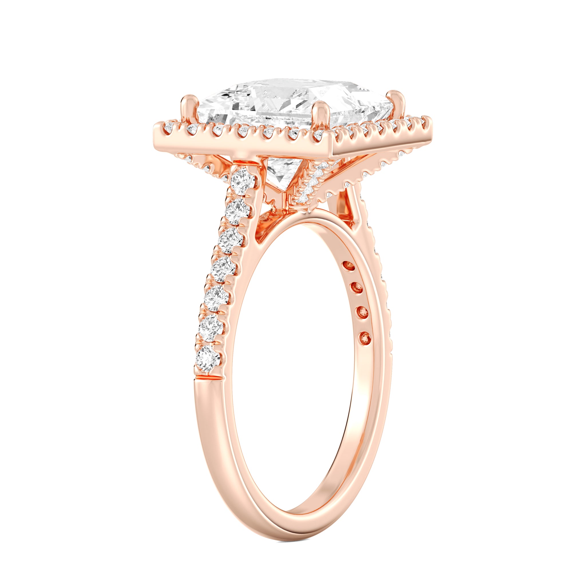 Elegant Princess Halo Engagement Ring with Tight Halo Design