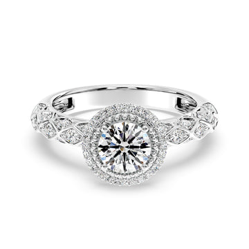 1.5 CTW Timeless Round Halo Engagement Ring with Antique Shank Design