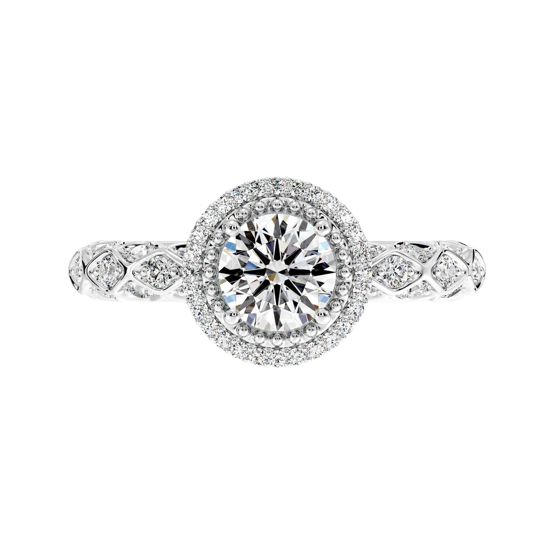 1.5 CTW Timeless Round Halo Engagement Ring with Antique Shank Design