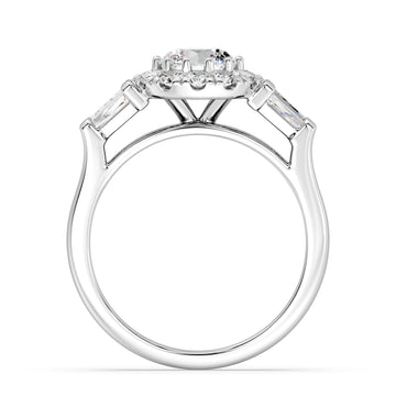 1.75 CTW Round Cut Halo Bridal Ring with Tapered Baguette Diamond Shank