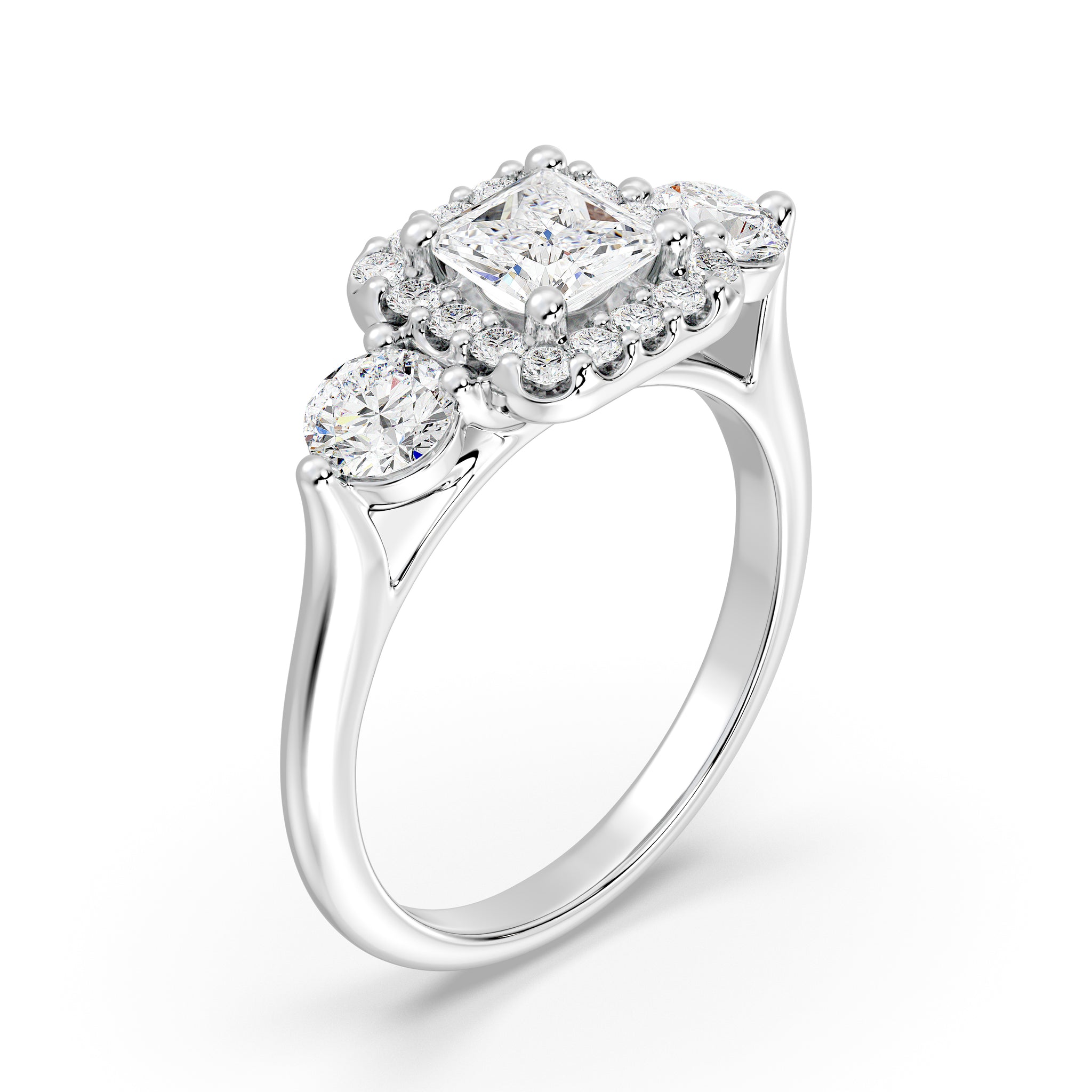 Elegant Square Halo Engagement Ring with Two-Stone Band