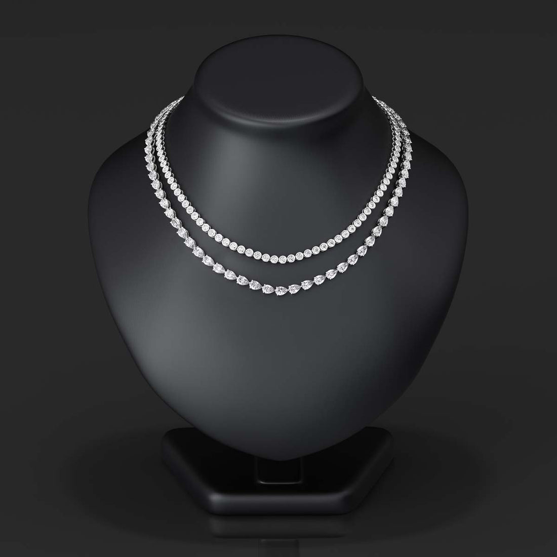 Elegant Two-Row Diamond Necklace  24.75 CTW VVS Diamonds in 18