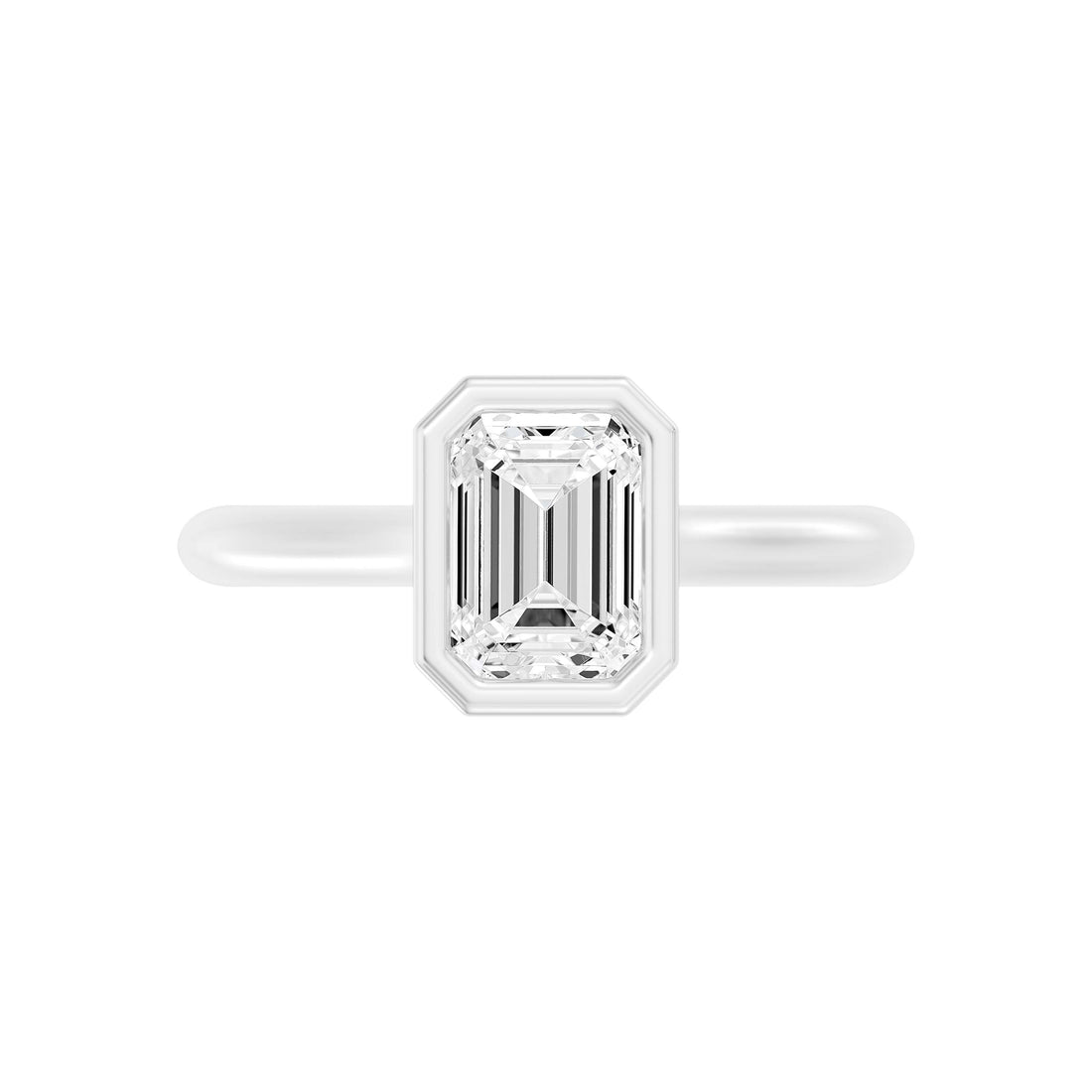 1.50.Carat EMARALD SHAPE Lab -Diamond BEZEL Set Solitaire ring in Gold