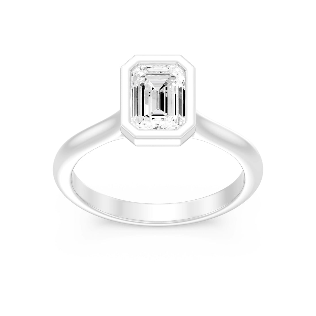 1.50.Carat EMARALD SHAPE Lab -Diamond BEZEL Set Solitaire ring in Gold