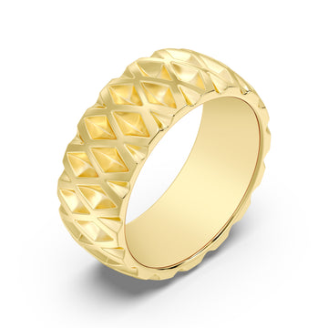 Italian-Inspired Plain Gold Pyramid Rings with High Mirror Finish