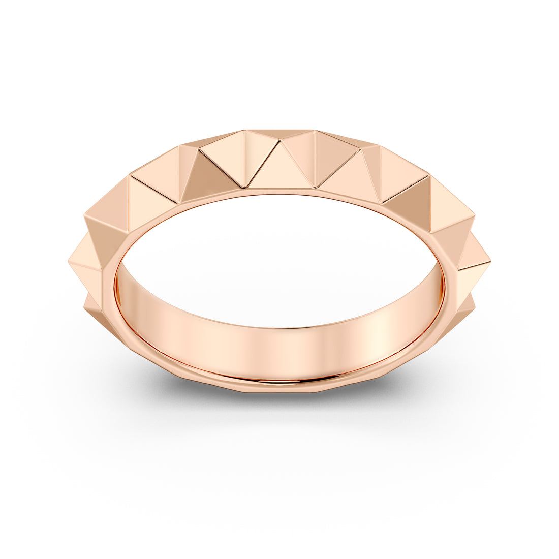 Italian-Inspired Plain Gold Pyramid Rings with High Mirror Finish