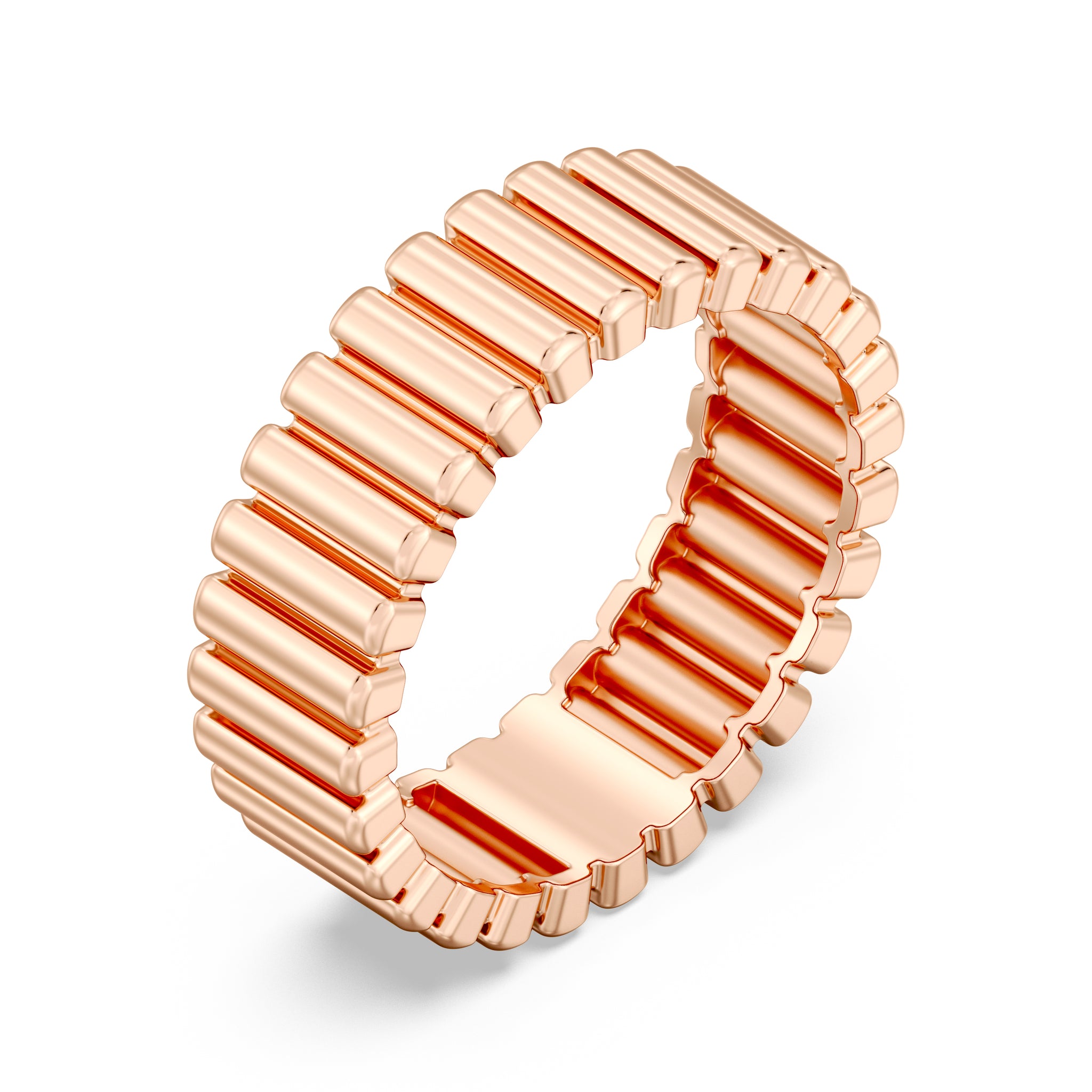 Italian-Inspired Plain Gold Bands with Pillar-Bar Pattern and Mirror Finish Polish