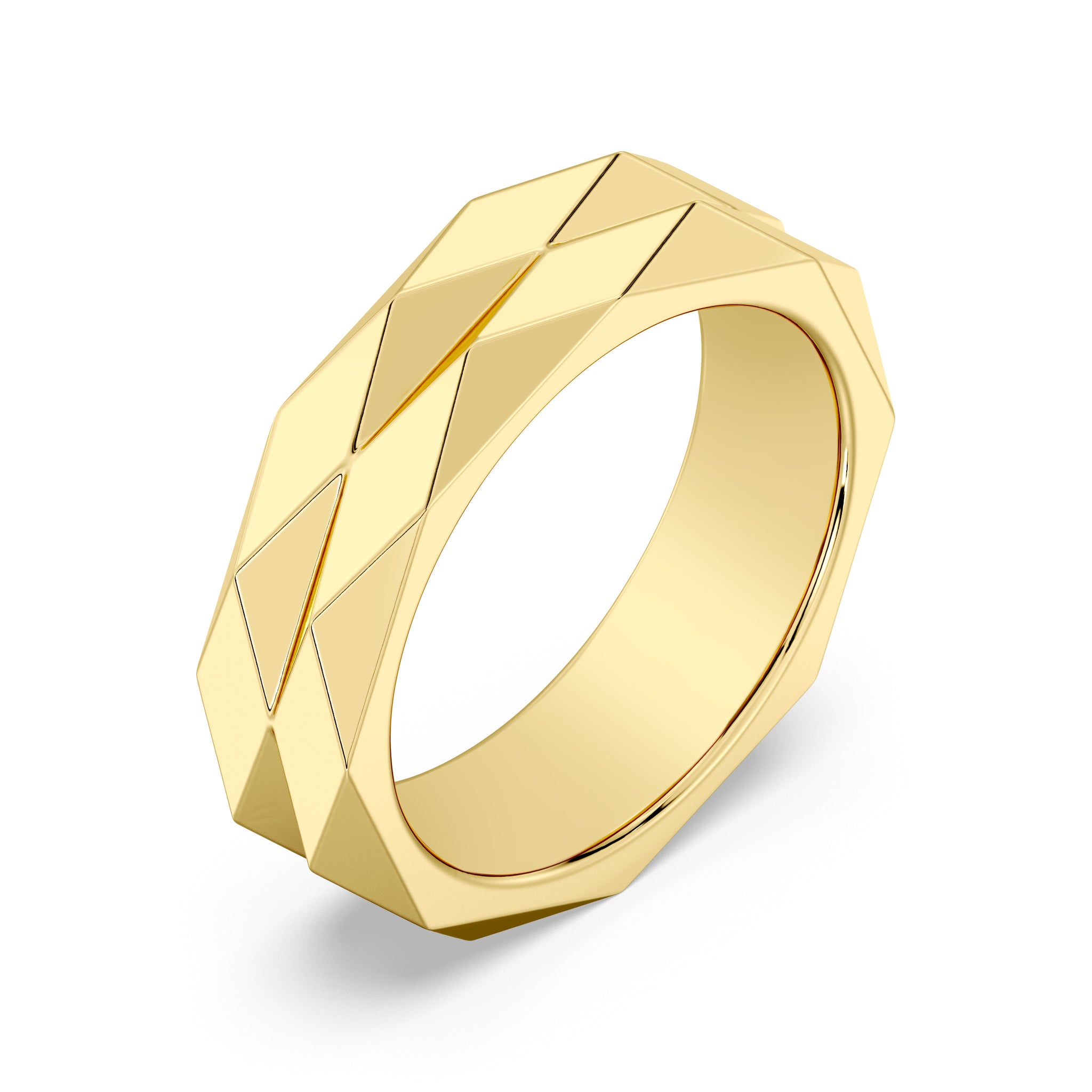 Italian-Inspired Plain Gold Bands with Haringborn Pattern and Mirror Finish Polish