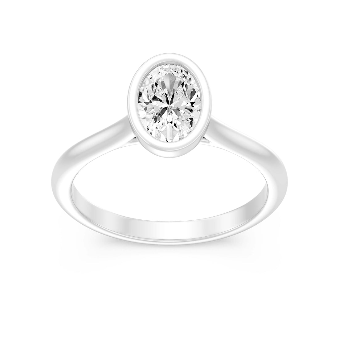 1.00 Carat OVAL SHAPE Lab -Diamond BEZELSet Solitaire Ring in Gold
