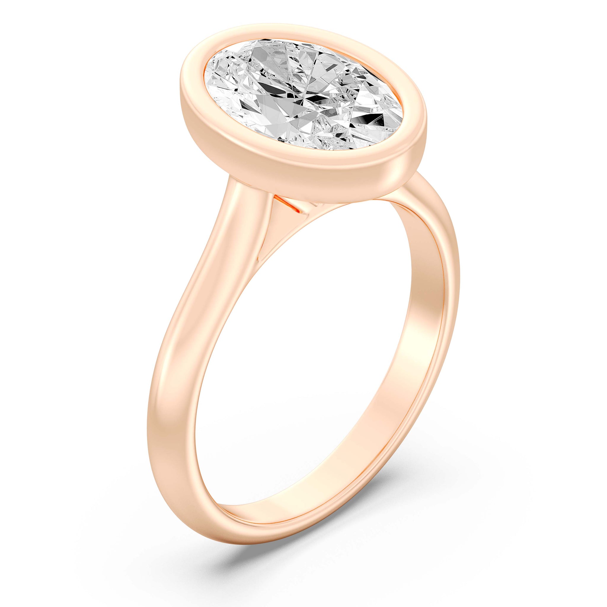 3.00 Carat OVAL SHAPE Lab -Diamond BEZELSet Solitaire Ring in Gold