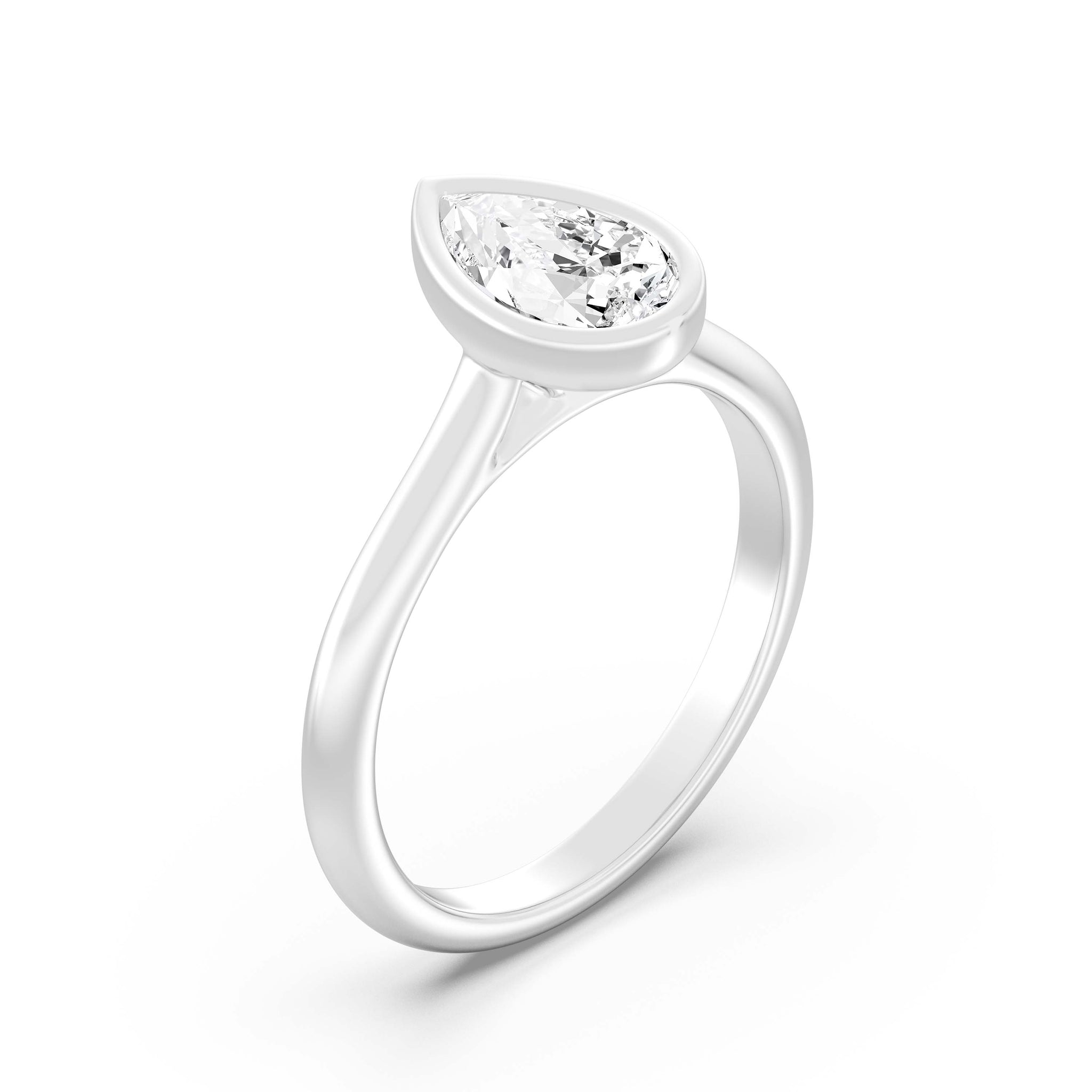 1.00 Carat PEAR SHAPE Lab -Diamond BEZEL Set Solitaire ring in 10KT Gold