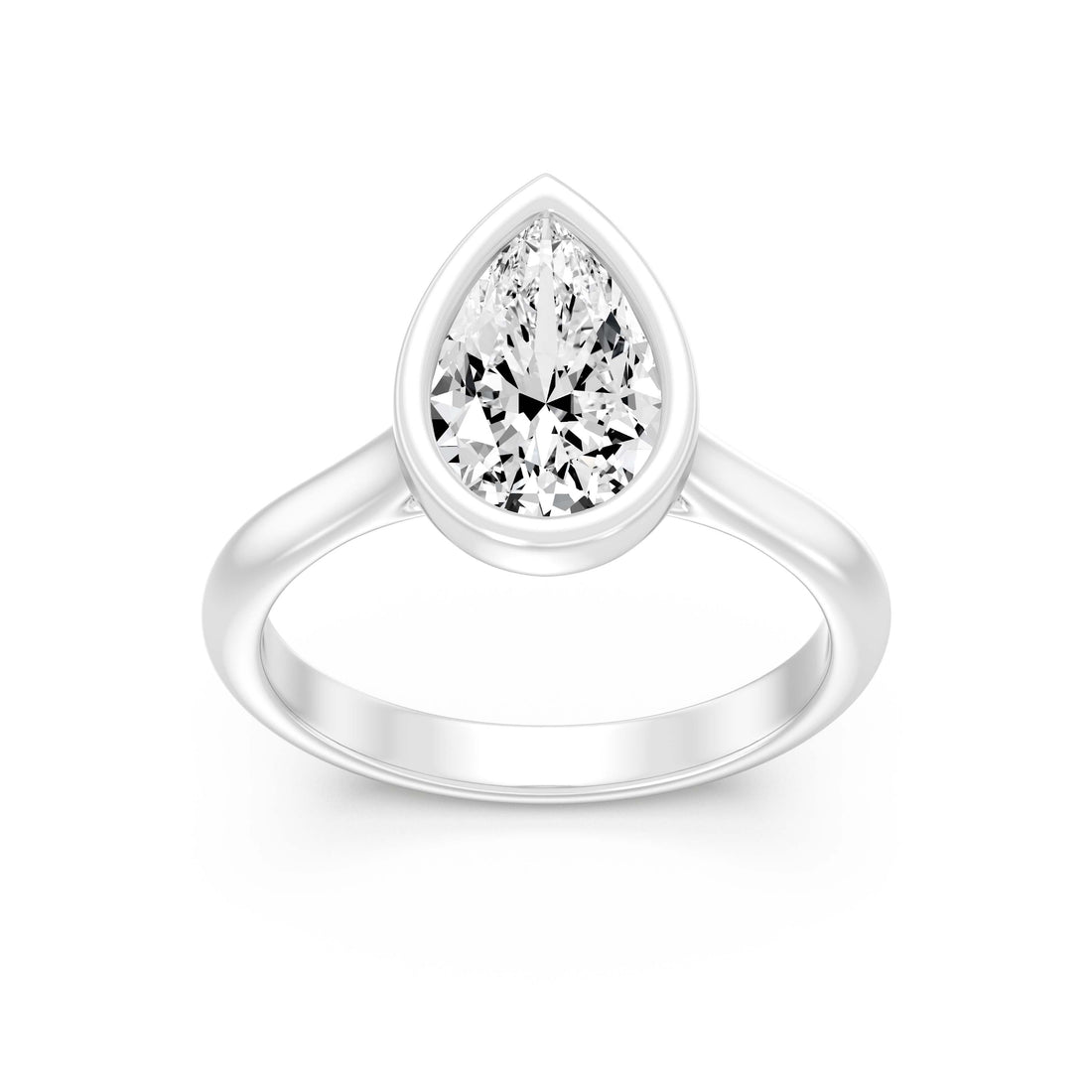 2.00 Carat PEAR SHAPE Lab -Diamond BEZEL Set Solitaire ring in 10KT Gold