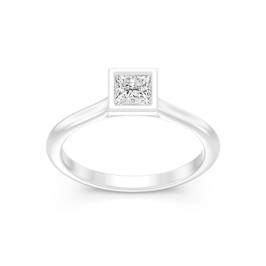 1/2.Carat PRINCESS SHAPE Lab -Diamond BEZEL Set Solitaire ring in Gold
