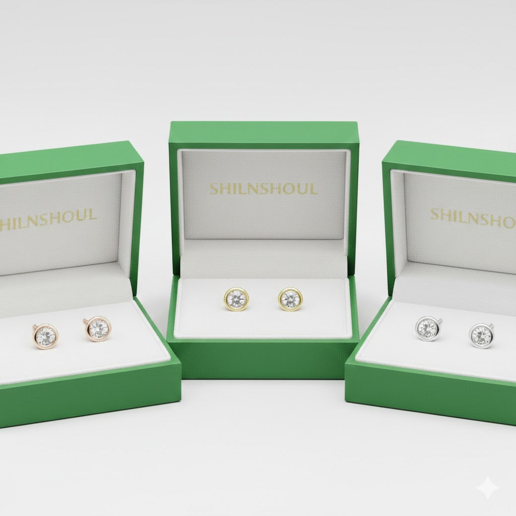 0.10.Carat ROUND Shape  Lab -Diamond Basel Set Earring in 14KT Gold (Copy)