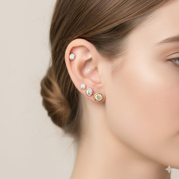 0.10.Carat ROUND Shape  Lab -Diamond Basel Set Earring in 14KT Gold (Copy)